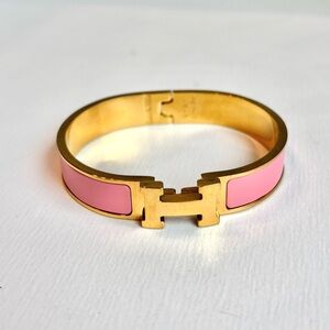 Hermes Clic H Bracelet - Gold Plated & Pink Enamel